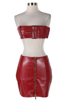 Women's Faux Leather Zip Front Bandeau Top & Mini Skirt Set