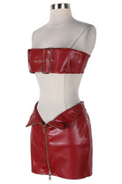 Women's Faux Leather Zip Front Bandeau Top & Mini Skirt Set - photo 2