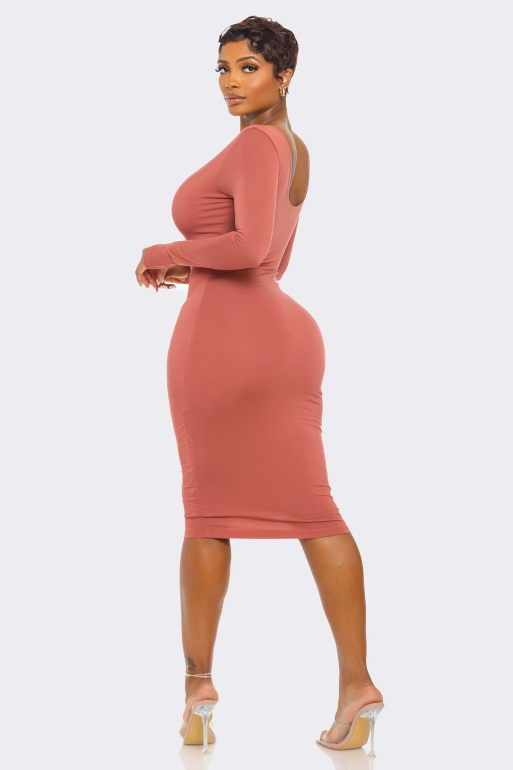 Women's Rayonmodal Double Layered Lslv Midi Dress – front view