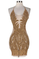 Women's gold sequin halter sheer mesh mini dress - photo 2
