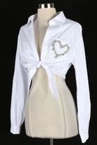 Women's Heart Cutout Tie Front Long Sleeve Crop Shirt - photo 3