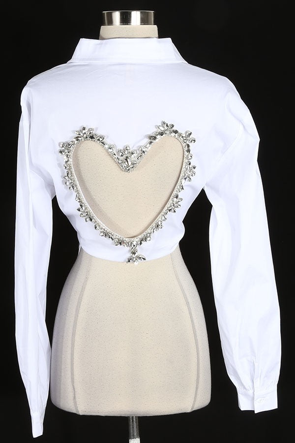 Women's Heart Cutout Tie Front Long Sleeve Crop Shirt - photo 2