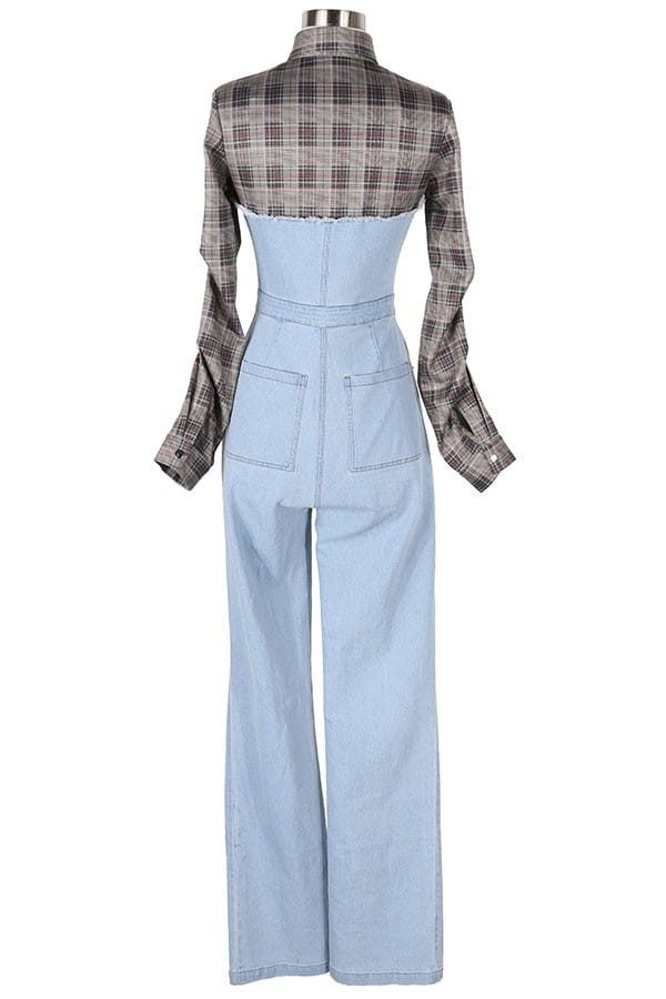 Women's Long Sleeve Lace-Up Wide-Leg Denim Jumpsuit - photo 4