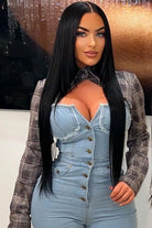 Women's Long Sleeve Lace-Up Wide-Leg Denim Jumpsuit