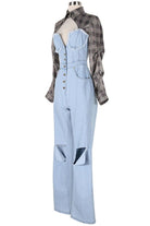 Women's Long Sleeve Lace-Up Wide-Leg Denim Jumpsuit - photo 3