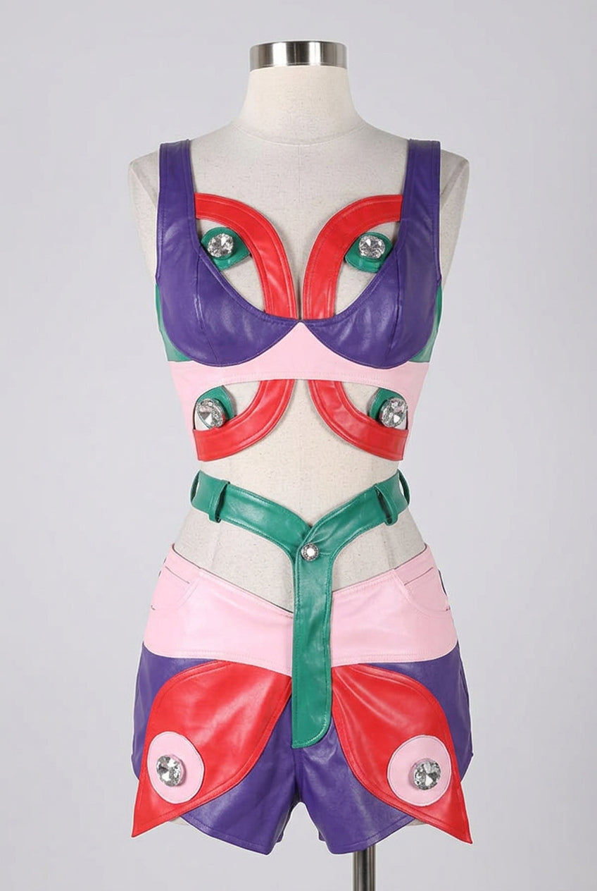 Women's Abstract Print Crop Top & Pants Set - photo 3