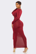 Women's Ruffle Front Long Sleeve Maxi Dress – side view