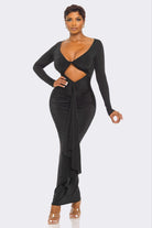 Women's Ruffle Front Long Sleeve Maxi Dress – full-length view