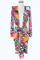 Women's Abstract Print Long Sleeve Tie Front Midi Dress