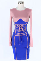 Women's Two-Tone Long Sleeve Lace-Up Corset Mini Dress