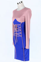 Women's Two-Tone Long Sleeve Lace-Up Corset Mini Dress - photo 2