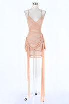 Women's Sheer Mesh Ruched Tie Side Fringe Mini Dress - photo 2