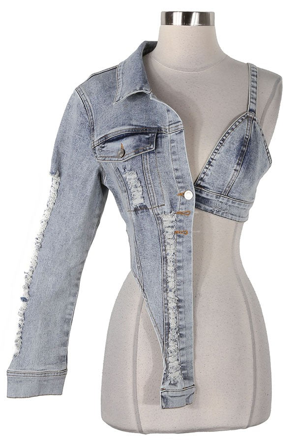 Women's Distressed Tie-Front Denim Crop Top