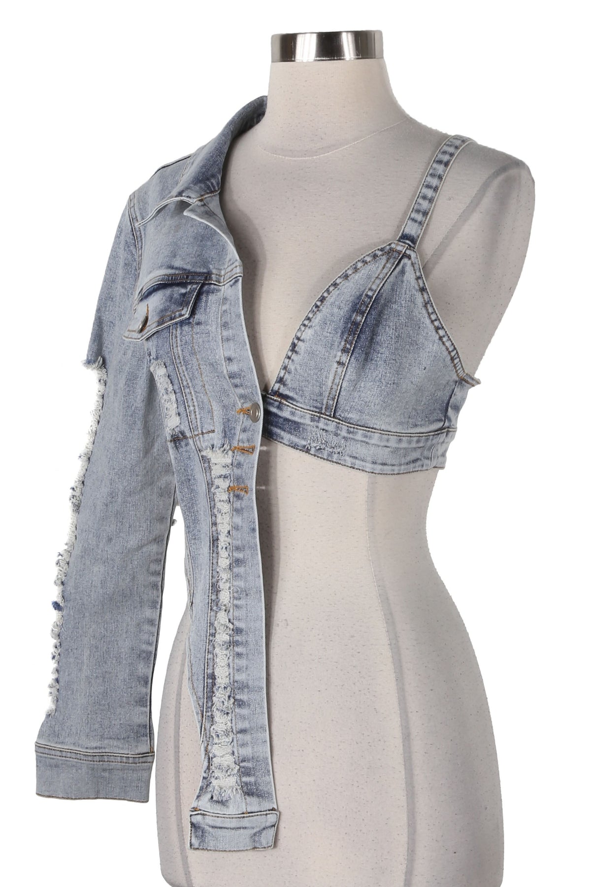 Women's Distressed Tie-Front Denim Crop Top - photo 2