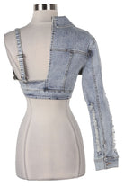 Women's Distressed Tie-Front Denim Crop Top - photo 3
