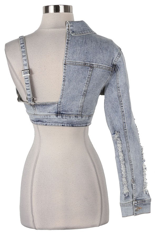 Women's Distressed Tie-Front Denim Crop Top - photo 3