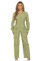 Women's Long Sleeve Collared Wide-Leg Jumpsuit