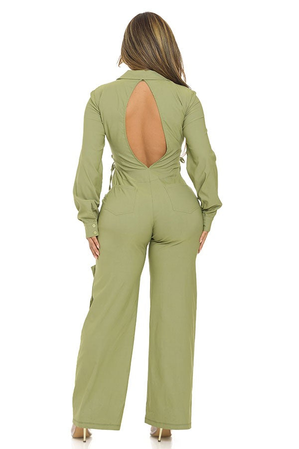 Women's Long Sleeve Collared Wide-Leg Jumpsuit - photo 3