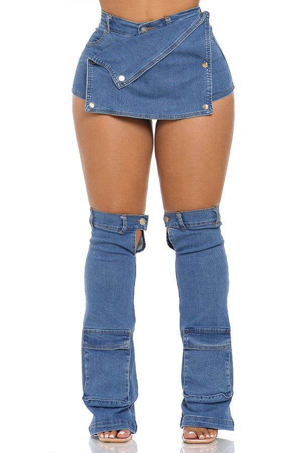 Women's Denim Mini Skirt with Detachable Leg Warmers - photo 2