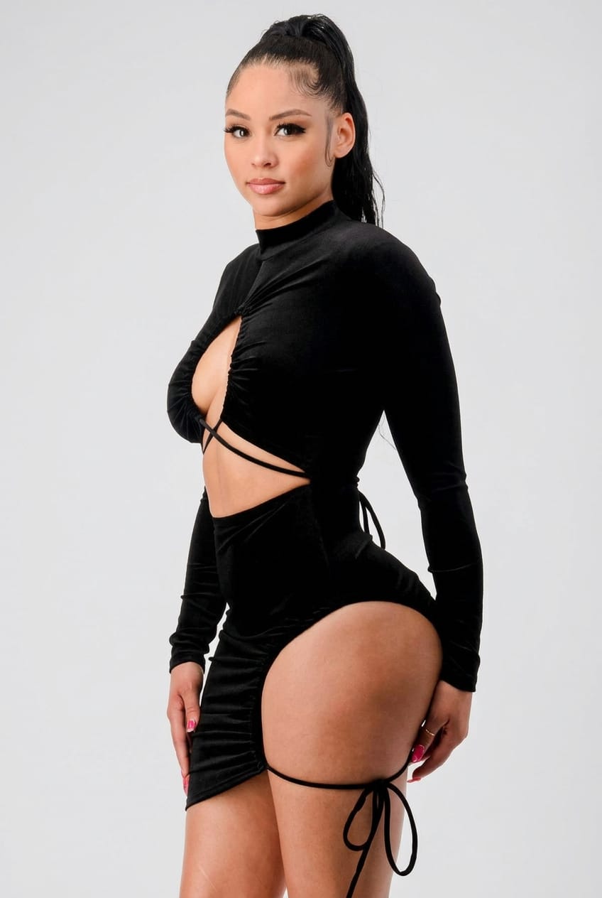 Women's Mock Neck Long Sleeve Keyhole Cutout Mini Dress - photo 2