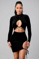 Women's Mock Neck Long Sleeve Keyhole Cutout Mini Dress