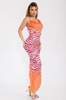 Women's Safari Siren Zebra Print Open Side Dress – back view