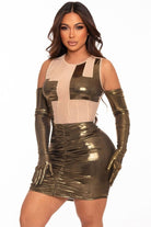 Women's Metallic Sheer Mesh Panel Mini Dress with Gloves - photo 2