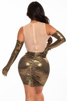 Women's Metallic Sheer Mesh Panel Mini Dress with Gloves - photo 3