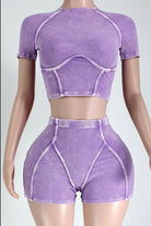 Mock neck shorts set front