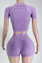Crop top and shorts side view
