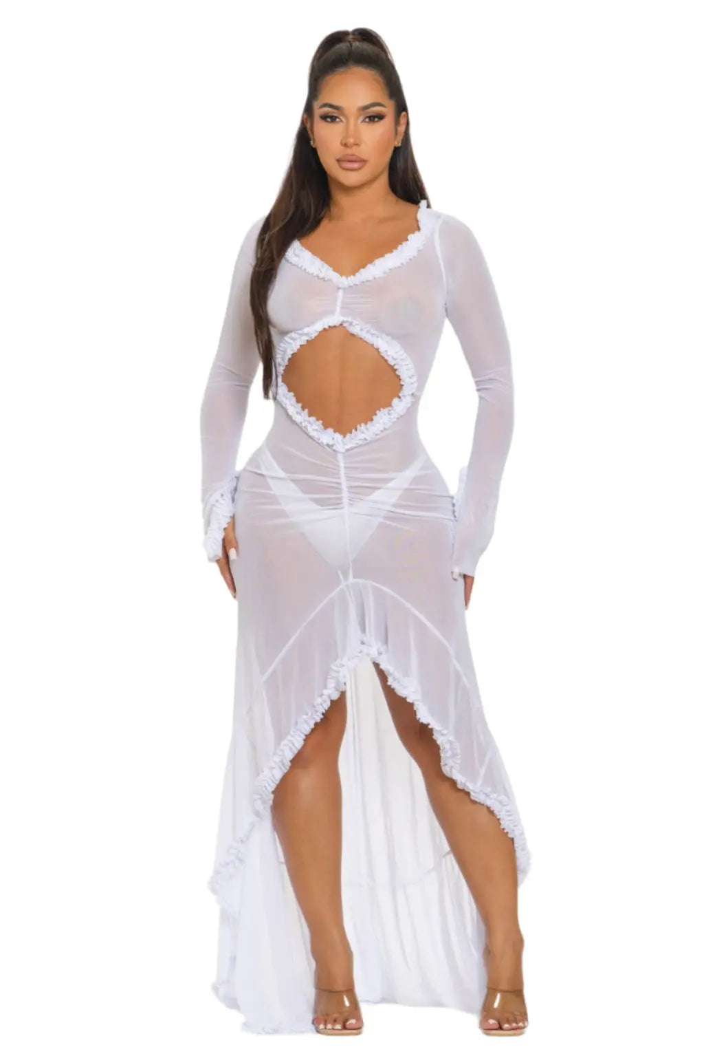 Ruffle mesh cutout maxi dress - Epicplacess