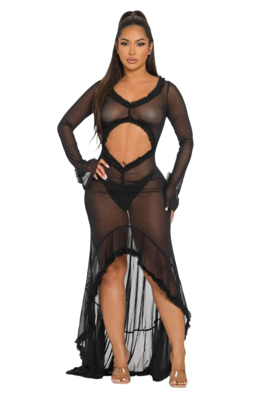 Mesh cutout maxi dress front view - Epicplacess