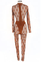 Women's Sheer Cutout Pattern Mock Neck Long Sleeve Jumpsuit - photo 3