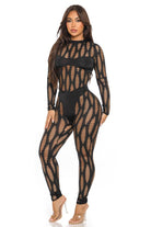 Women's Sheer Cutout Pattern Mock Neck Long Sleeve Jumpsuit - photo 2