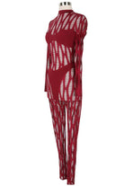 Women's Sheer Cutout Pattern Mock Neck Long Sleeve Jumpsuit - photo 2