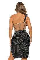Women's One-Shoulder Rhinestone Fringe Draped Mini Dress - photo 4
