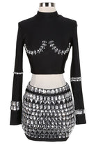 Women's Long Sleeve Crop Top & Embellished Mini Skirt Set - photo 4