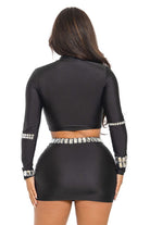 Women's Long Sleeve Crop Top & Embellished Mini Skirt Set - photo 3