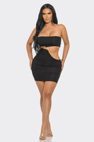 Women's Golden Temptation Tube Mini Dress with Gold Trim – detail view