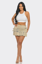 Women's Urban Rebel Buckle Detail Pleated Denim Mini Skirt Dress – side view