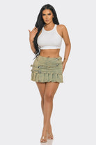 Women's Urban Rebel Buckle Detail Pleated Denim Mini Skirt Dress – back view