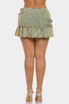 Women's Urban Rebel Buckle Detail Pleated Denim Mini Skirt Dress – full-length view
