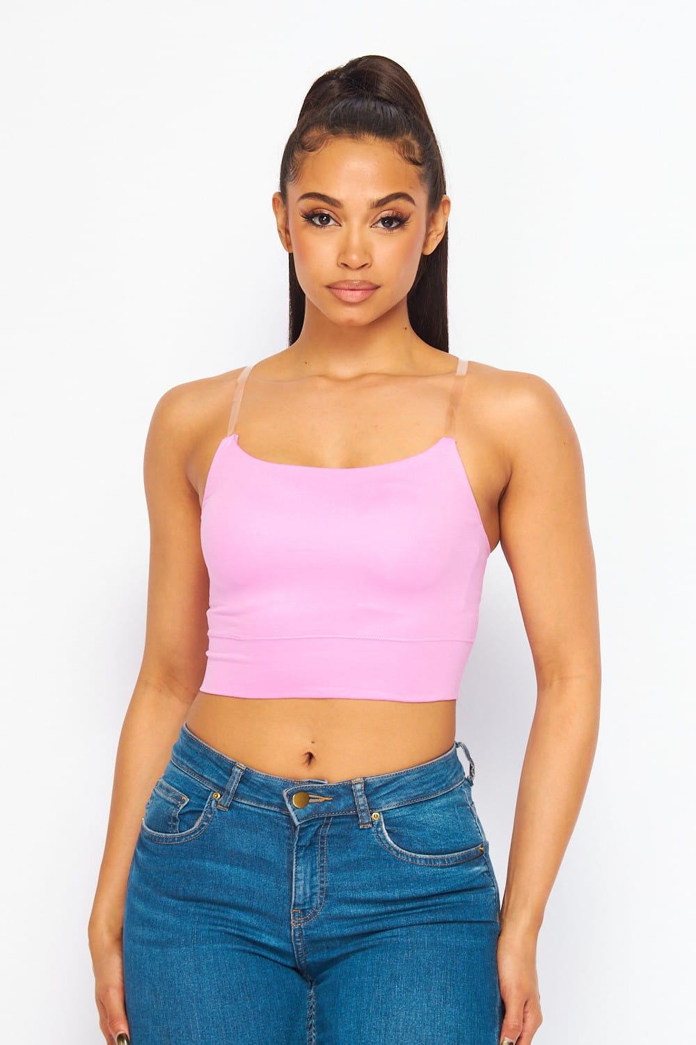 Women's Sleeveless Top with Clear Shoulder Straps – back view