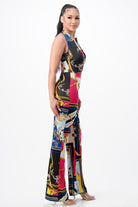 Women's Abstract Print Sleeveless Plunge Wide Leg Jumpsuit - photo 3