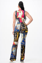Women's Abstract Print Sleeveless Plunge Wide Leg Jumpsuit - photo 4