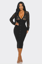 Women's V Neck and Long Sleeve Knit Midi Dress – back view