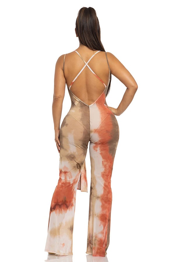 Women's Tie-Dye Print Crisscross Back Wide Leg Jumpsuit - photo 3
