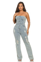 Women's Strapless Wide-Leg Denim Jumpsuit