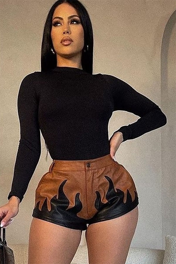 Women's brown/black flame print flared pants