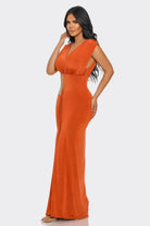 Women's Rust Venus Allure Waist Cutout Double Layer Maxi Dress – back view
